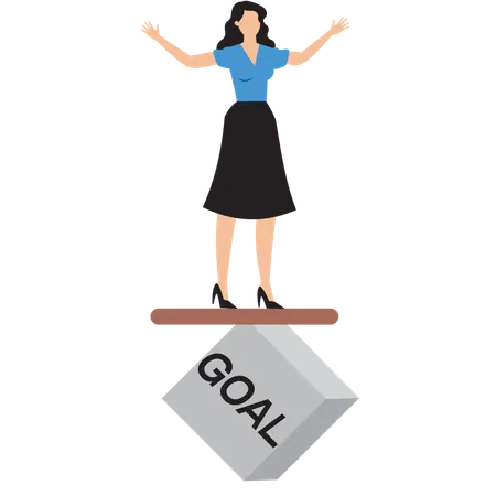 Businesswoman balancing on bricks  Illustration