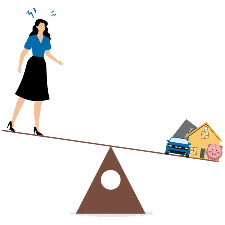 Businesswoman balancing personal finances on seesaw  Illustration