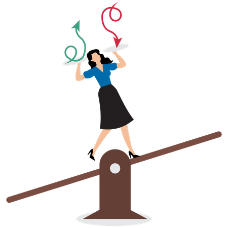 Businesswoman balancing profit and loss on business  Illustration