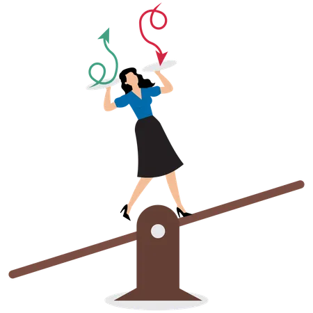 Businesswoman balancing profit and loss on business  Illustration