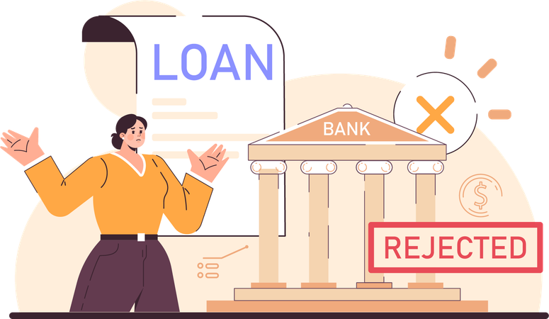 Businesswoman bank's loan get rejected  Illustration