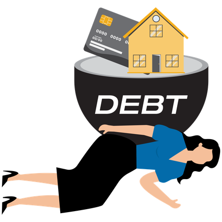 Businesswoman bearing debt burden  Illustration