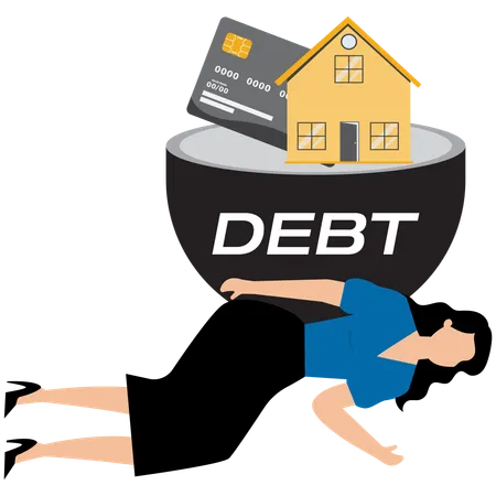 Businesswoman bearing debt burden  Illustration