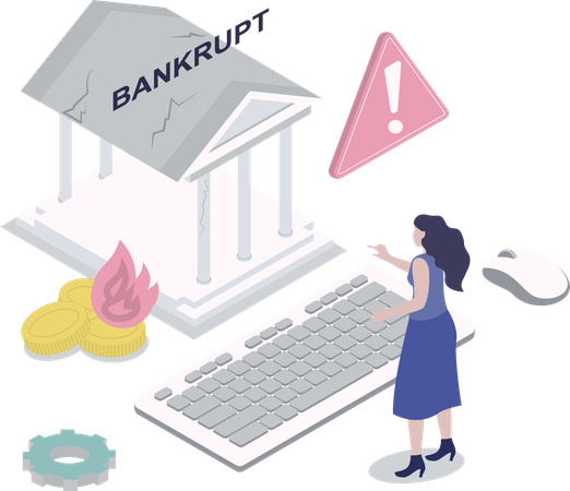 Businesswoman becomes bankrupt from market  Illustration