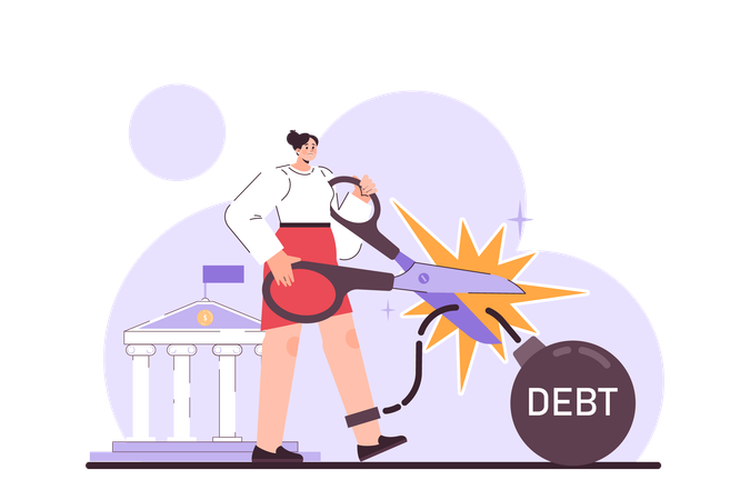 Businesswoman becomes bankrupted  Illustration