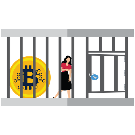 Businesswoman becomes prisoner due to money theft  Illustration