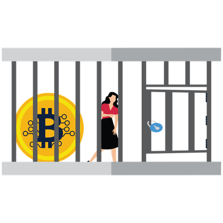 Businesswoman becomes prisoner due to money theft  Illustration