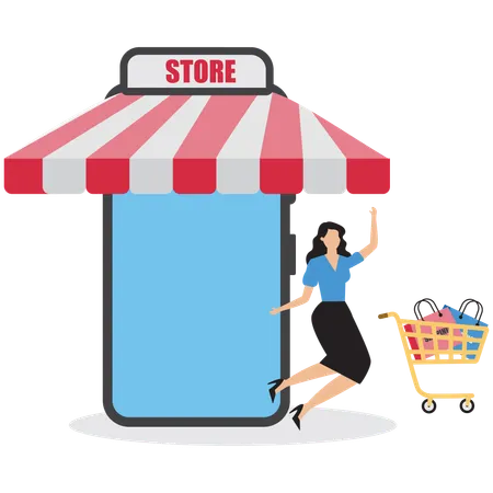 Businesswoman being happy after shopping  Illustration