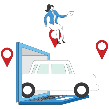 Businesswoman booking online car rental  Illustration