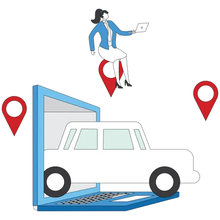 Businesswoman booking online car rental  Illustration
