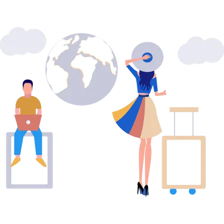 Businesswoman books business class flight ticket  Illustration