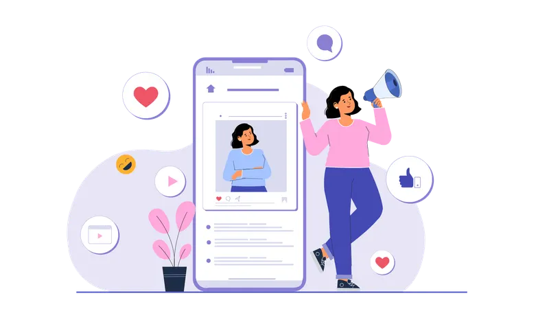Businesswoman branding for company products on social media  Illustration