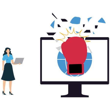 Businesswoman breaching digital Security Breach  Illustration