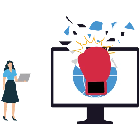 Businesswoman breaching digital Security Breach  Illustration