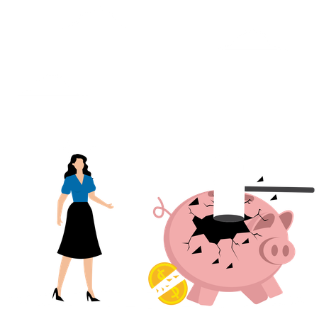 Businesswoman Breaking Her Piggy Bank For Bank Payments  Illustration