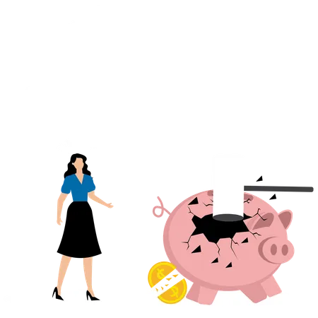 Businesswoman Breaking Her Piggy Bank For Bank Payments  Illustration