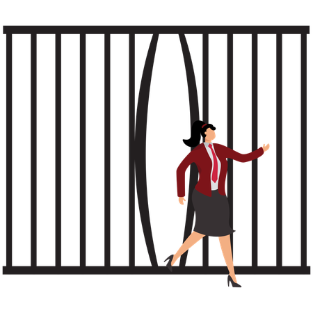 Businesswoman breaks out of prison  Illustration