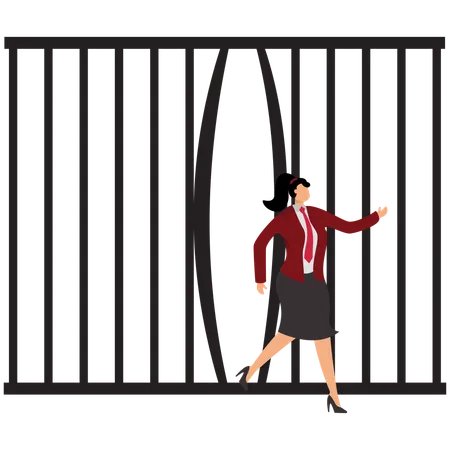 Businesswoman breaks out of prison  Illustration