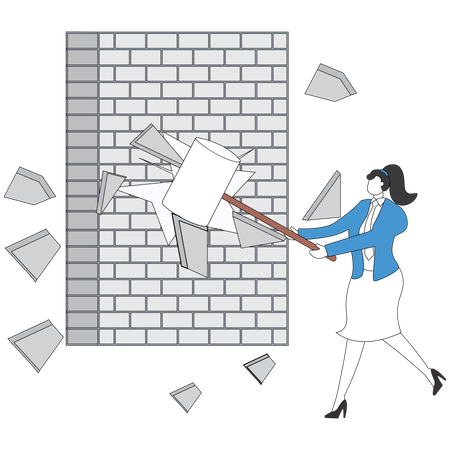 Businesswoman breakthrough wall  Illustration