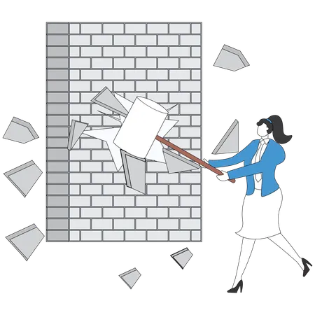 Businesswoman breakthrough wall  Illustration
