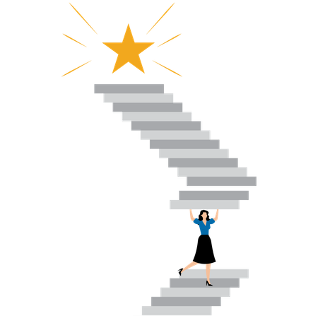 Businesswoman build ladder of success to reach star  Illustration