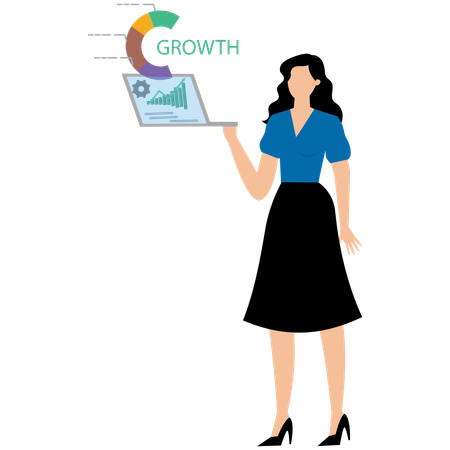 Businesswoman building growth chart with rising arrow  Illustration