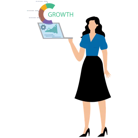 Businesswoman building growth chart with rising arrow  Illustration