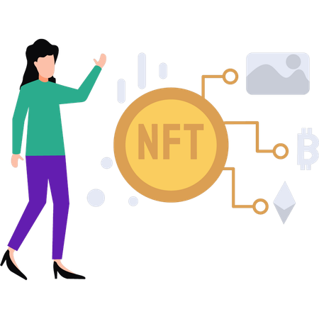 Businesswoman builds nft network  Illustration