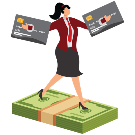 Businesswoman burden with credit card  Illustration