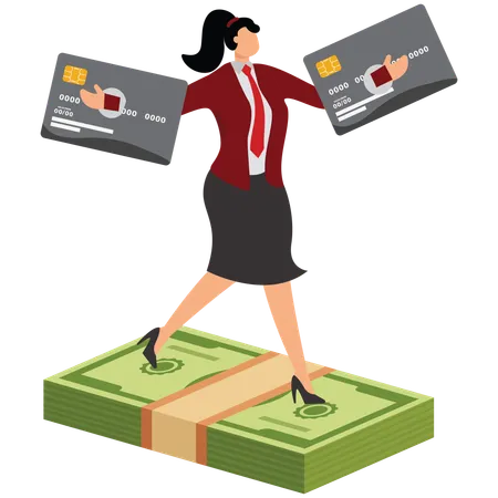 Businesswoman burden with credit card  Illustration