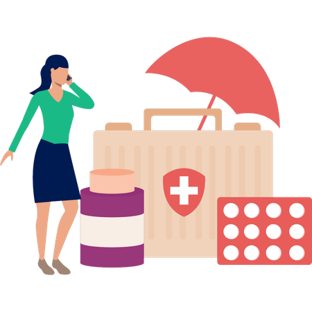 Businesswoman busy on call for medicine insurance  Illustration
