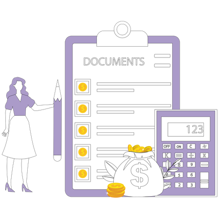 Businesswoman calculate Cost list  Illustration