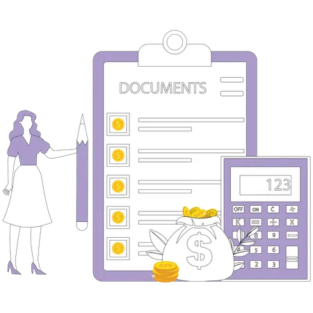 Businesswoman calculate Cost list  Illustration