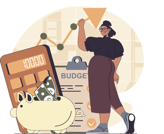 Businesswoman calculates business budget  Illustration