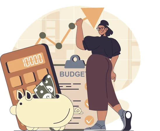 Businesswoman calculates business budget  Illustration