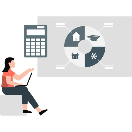 Businesswoman calculating business income data  Illustration