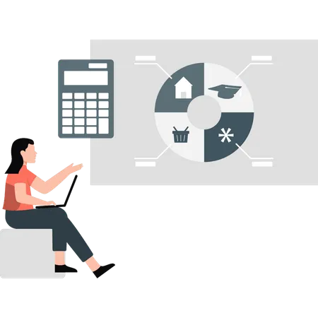 Businesswoman calculating business income data  Illustration