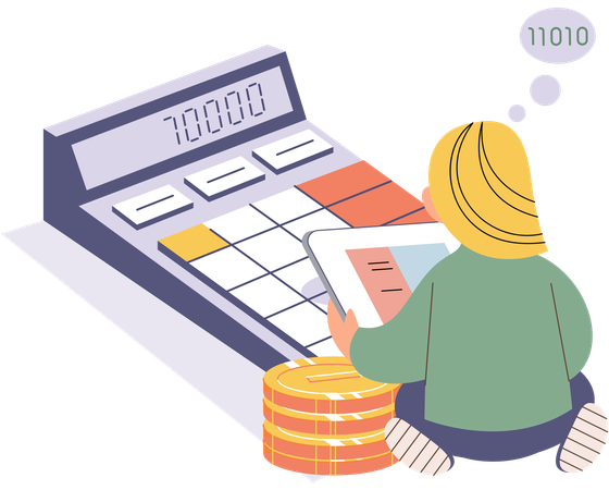 Businesswoman calculating business profit  Illustration