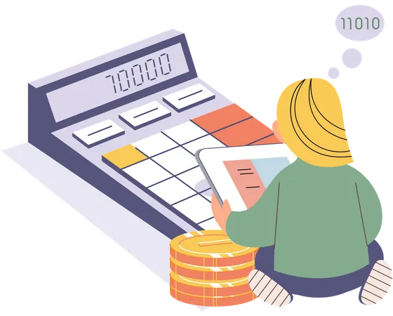 Businesswoman calculating business profit  Illustration
