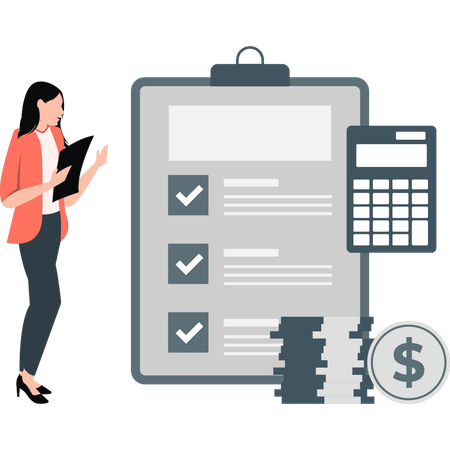 Businesswoman calculating business profit  Illustration