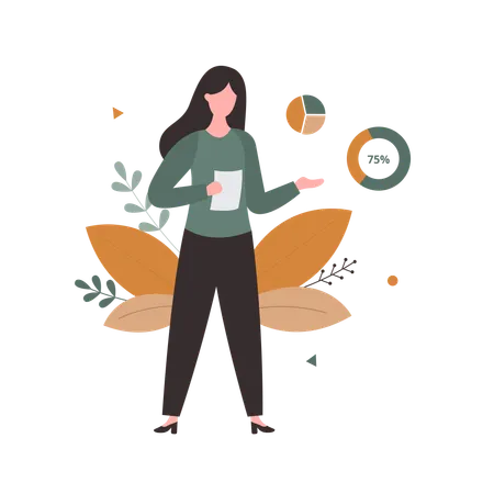 Businesswoman Calculating Profit Percentage  Illustration