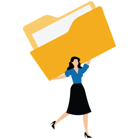 Businesswoman carry big file folder to be archived  Illustration