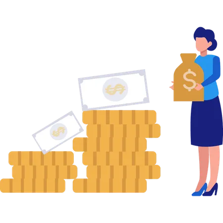 The Girl Is Carrying A Bag Of Money Illustration