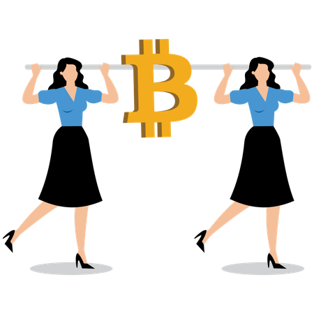 Businesswoman carrying bitcoin  Illustration