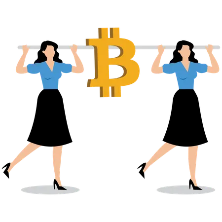 Businesswoman carrying bitcoin  Illustration