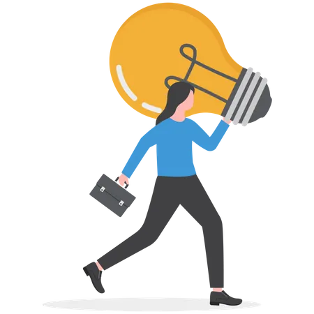 Businesswoman carrying light bulb  Illustration