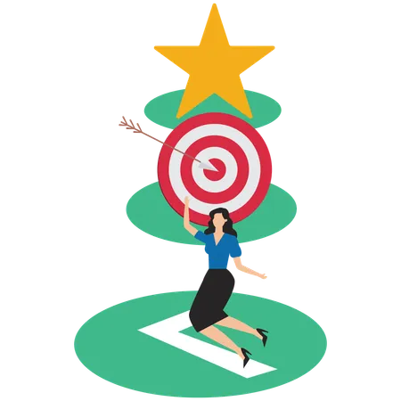 Businesswoman celebrating job completion with perfect feedback following expected target  Illustration