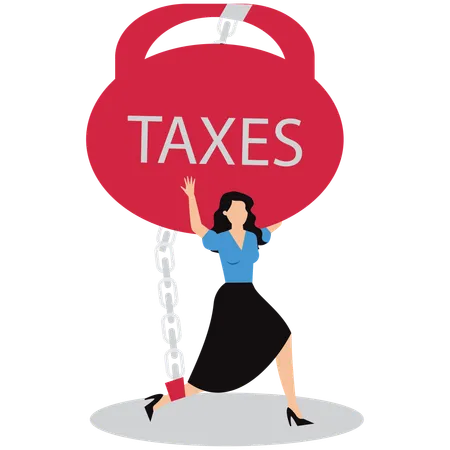 Businesswoman chained with taxes  Illustration