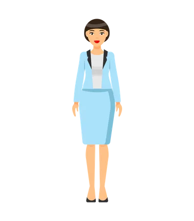 Isolated Cartoon Character Stylish Businesswoman Wearing Fashionable Blue Office Jacket Skirt Blouse Businesslady Style Dresscode Of Office Worker Pretty Woman With Bob Haircut Simple Icon Illustration