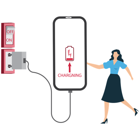 Businesswoman Charging Energy and Motivation  Illustration